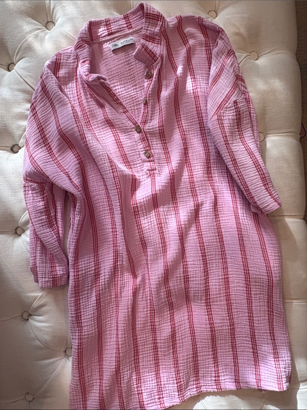 Zara Pink Striped Gauze Long Sleeve cover up